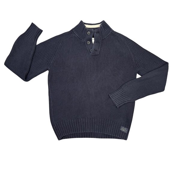 American Eagle Sweater Mens M Blue Quarter 1/4 Button Pullover Henley Mock Neck - Picture 1 of 12